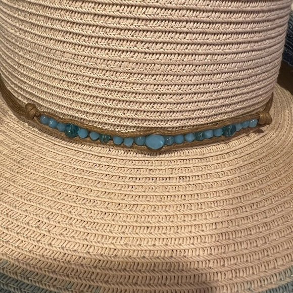 Straw Natural Ombré Blue Beach Beaded Sun Cowboy Hat - Picture 5 of 6